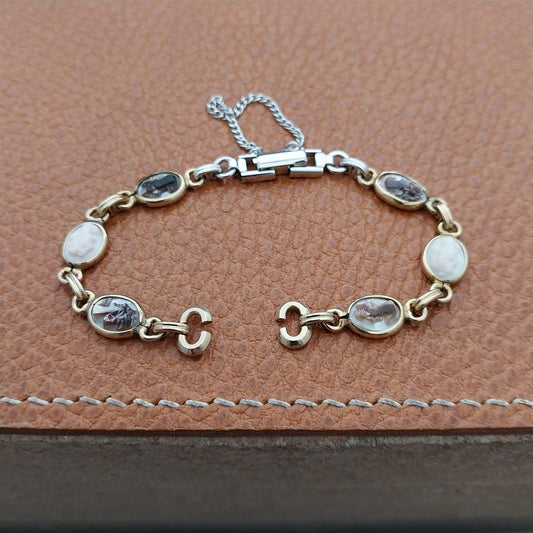 Yellow & White Gold-Fill Cameo Shell Ladies 1960s Vintage Cocktail Watch Band