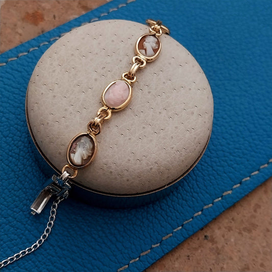 Yellow & White Gold-Filled Shell Cameo Ladies Vintage Cocktail Watch Band