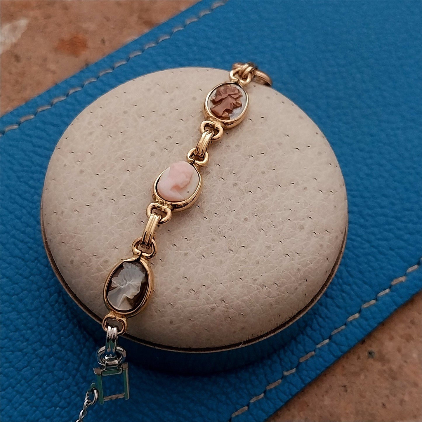 Yellow & White Gold-Filled Shell Cameo Ladies Vintage Cocktail Watch Band