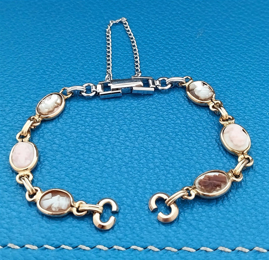 Yellow & White Gold-Filled Shell Cameo Ladies Vintage Cocktail Watch Band