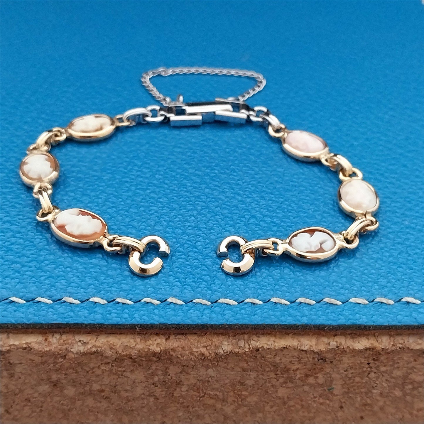 Yellow & White Gold-Filled Carved Shell Cameo Ladies 1960s Vintage Watch Band