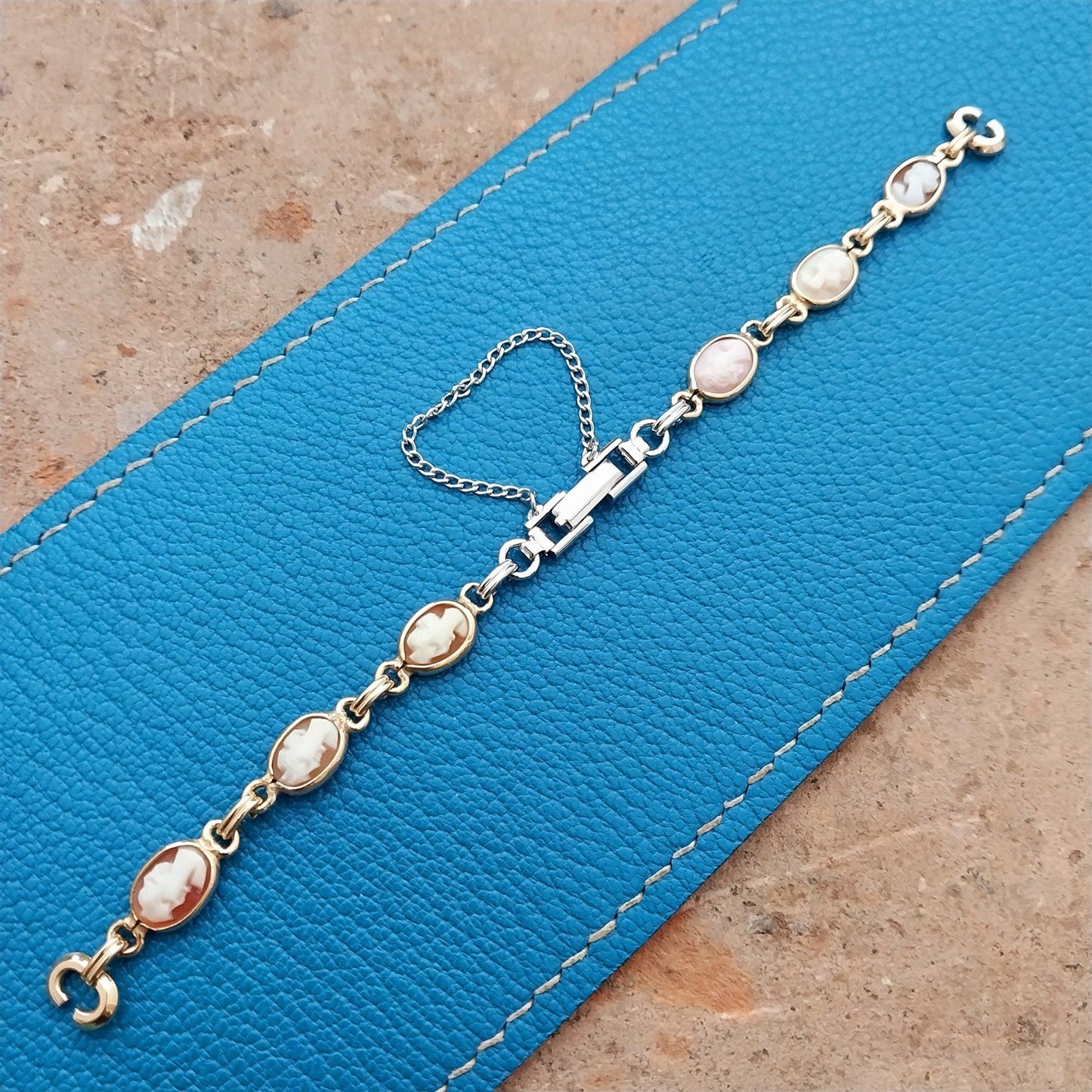 Yellow & White Gold-Filled Carved Shell Cameo Ladies 1960s Vintage Watch Band