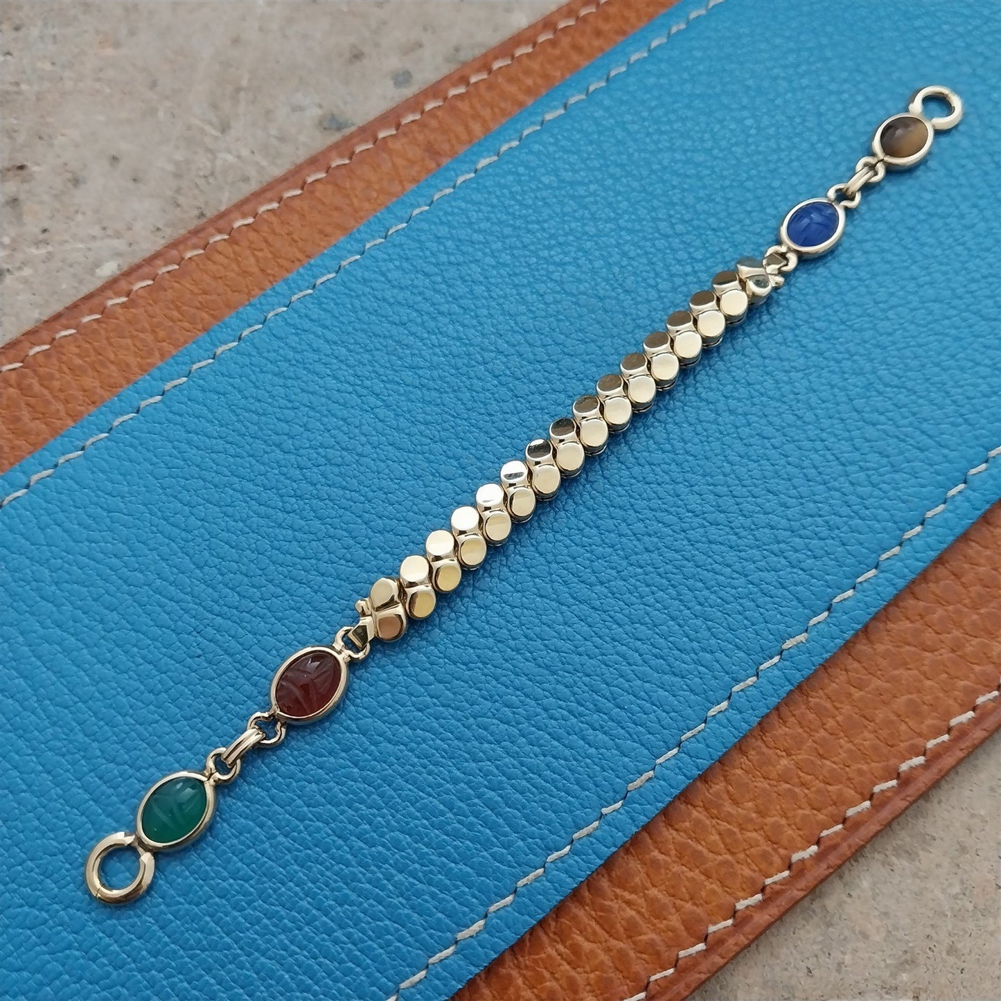 Ladies 1950s Carved Stone Scarab 10k Gold-Filled Unused Vintage Watch Band
