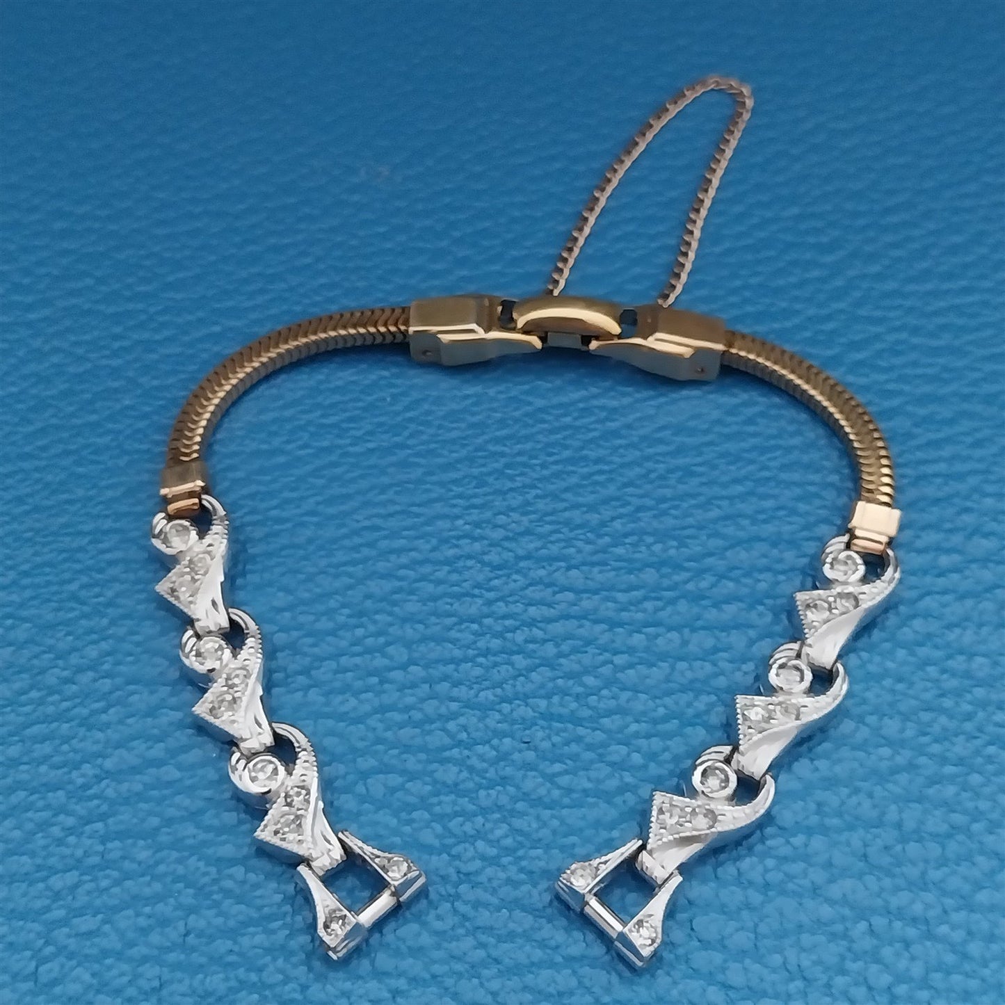 50s Ladies White & Yellow Gold-Filled Rhinestone Unused Vintage Watch Band