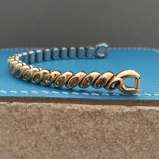 Gold-Filled & Yellow Glass Ladies Bretton 1940s Vintage Cocktail Watch Band