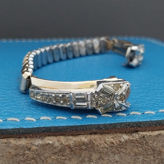 1950s Yellow & White Gold-Fill Rhinestone Vintage Cocktail Watch Band
