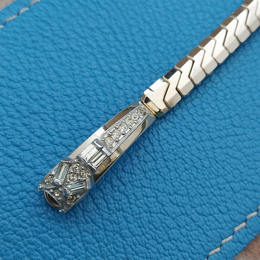 1950s Yellow & White Gold-Fill Rhinestone Vintage Cocktail Watch Band