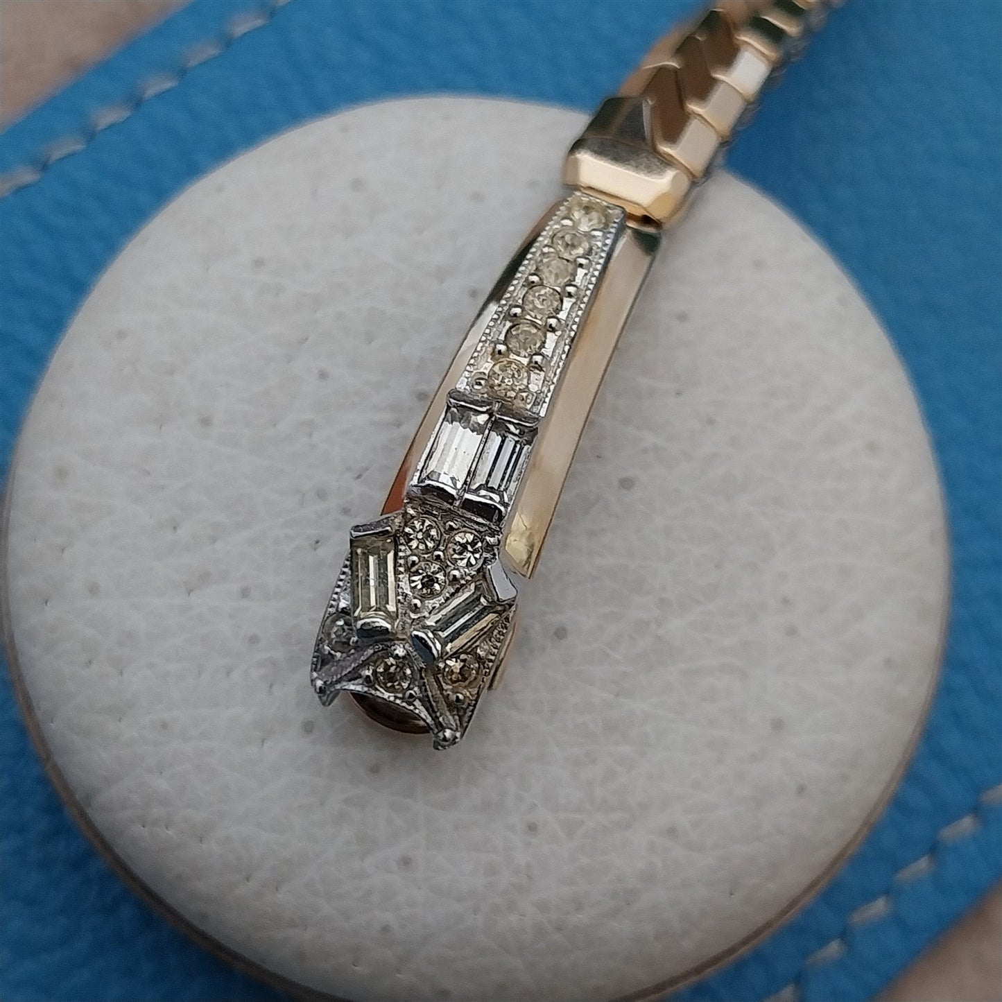 1950s Yellow & White Gold-Fill Rhinestone Vintage Cocktail Watch Band