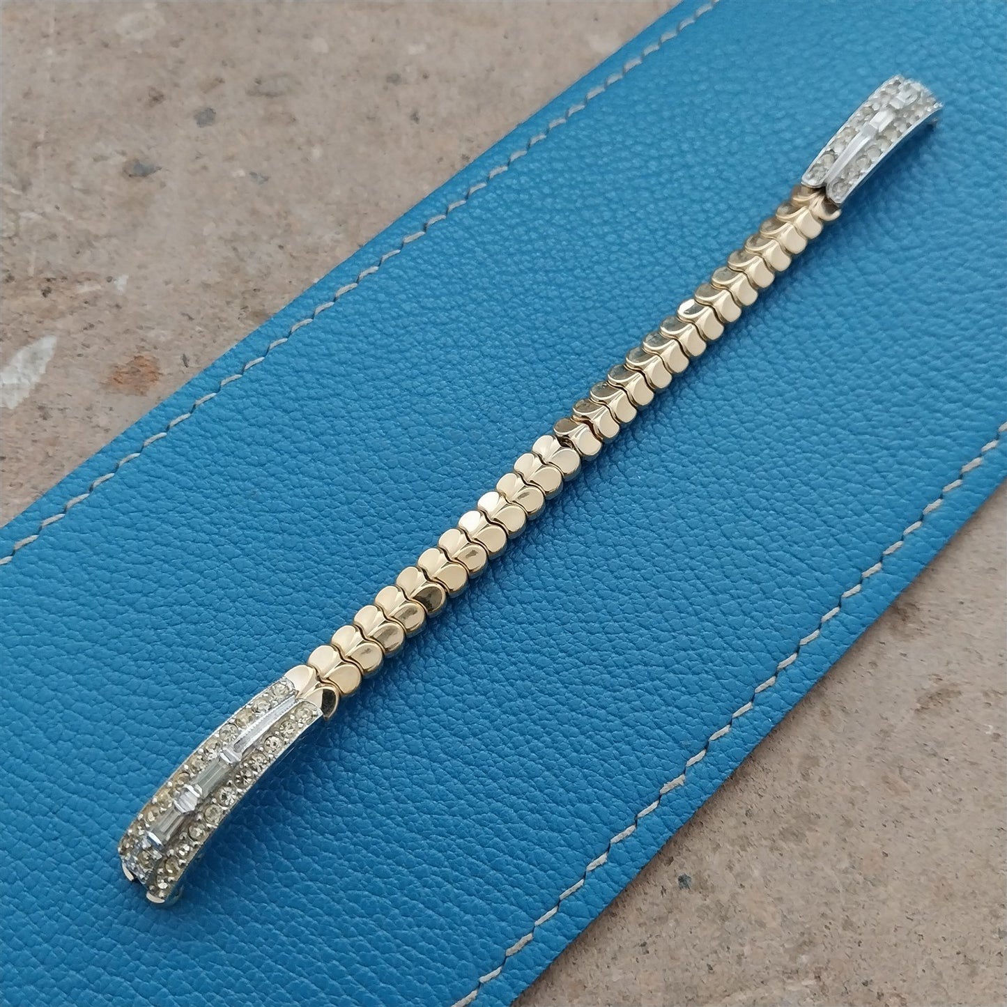 Ladies Yellow & White Gold-Fill Rhinestone 1950s Cocktail Watch Band
