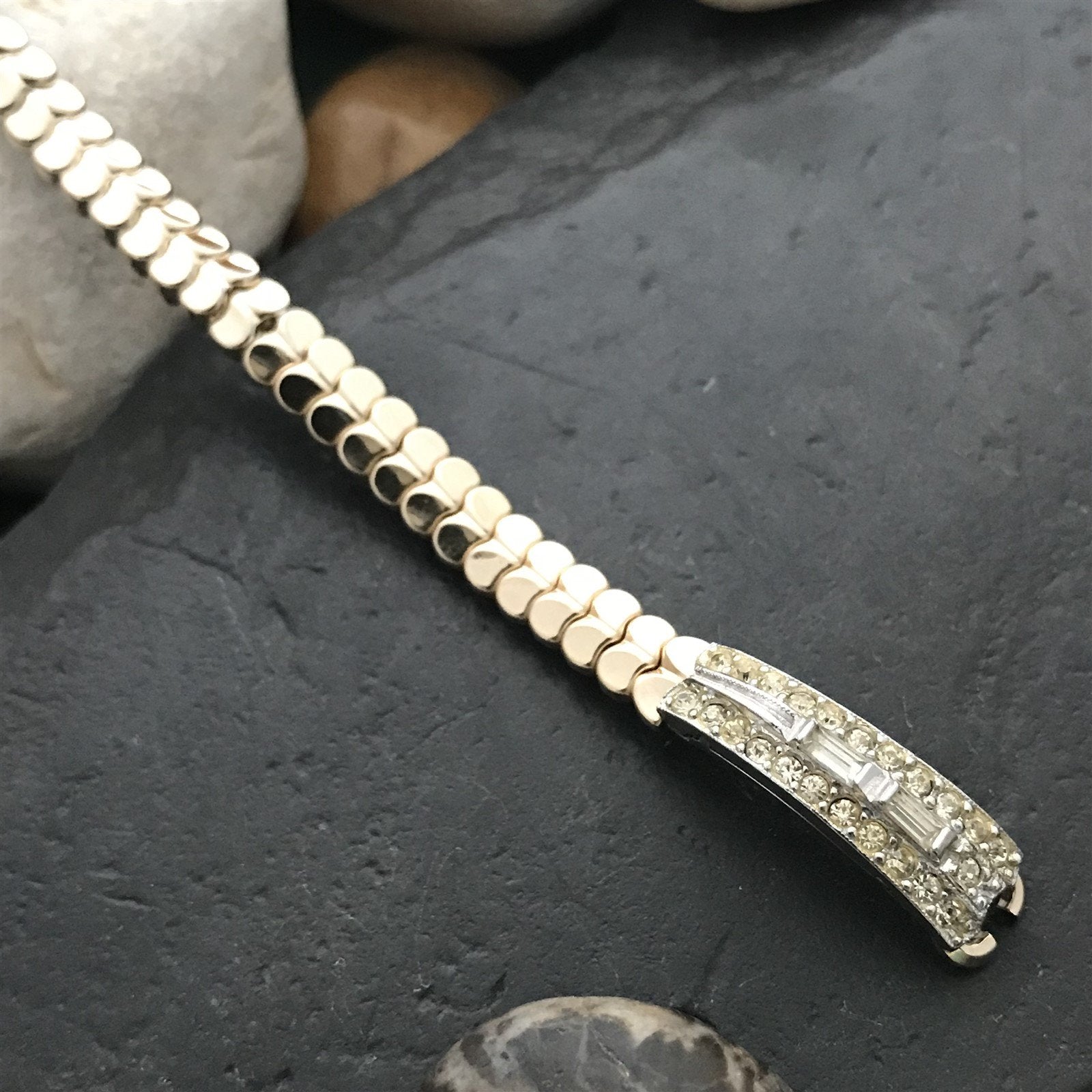 Ladies Yellow & White Gold-Filled Rhinestone Unused nos 1950s Vintage Watch Band