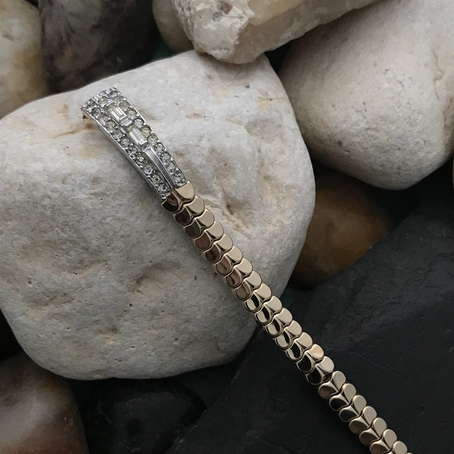 Ladies Yellow & White Gold-Filled Rhinestone Unused nos 1950s Vintage Watch Band