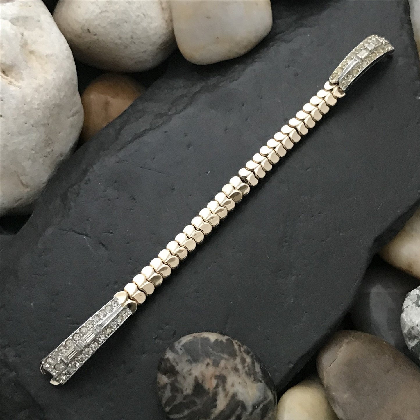 Ladies Yellow & White Gold-Filled Rhinestone Unused nos 1950s Vintage Watch Band
