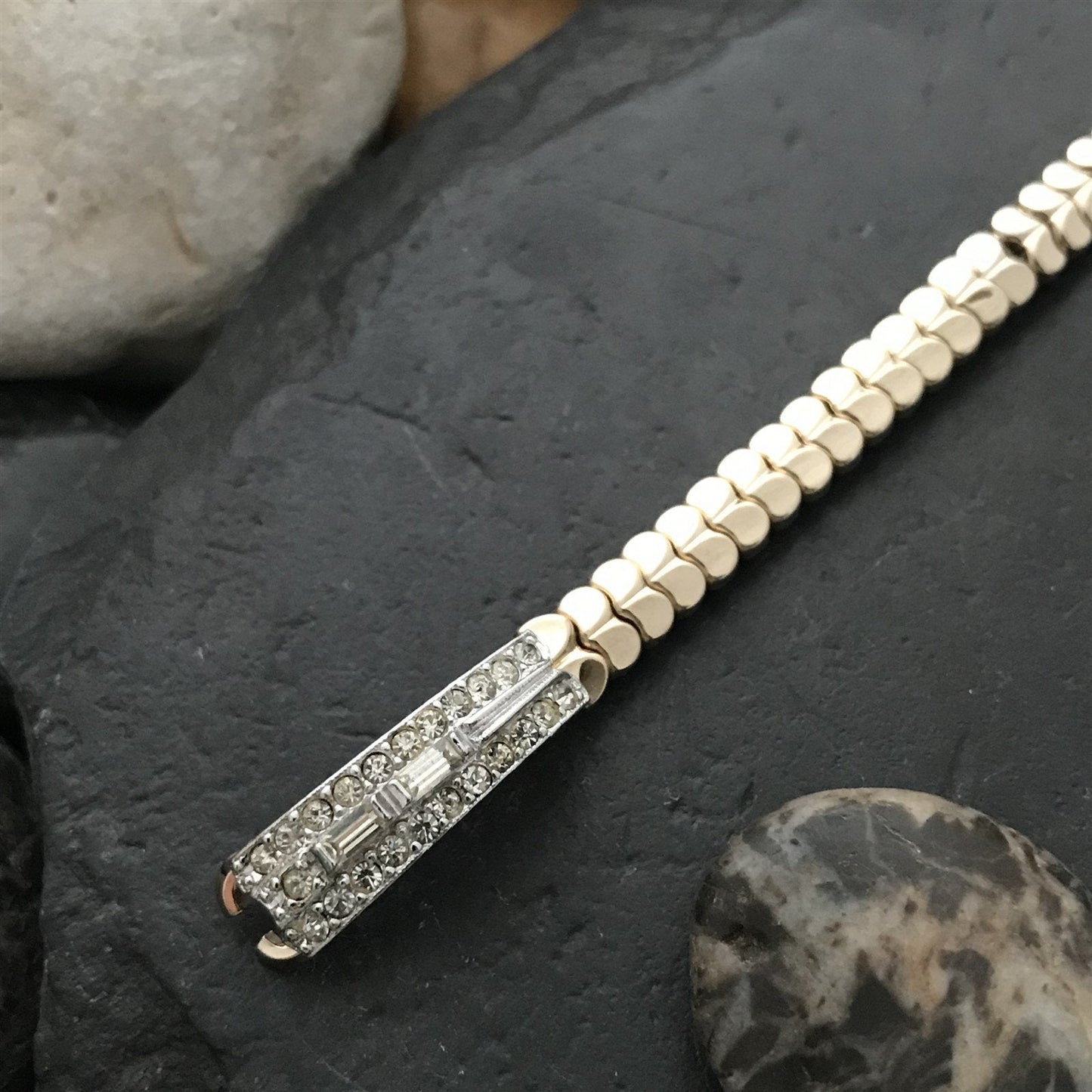 Ladies Yellow & White Gold-Filled Rhinestone Unused nos 1950s Vintage Watch Band