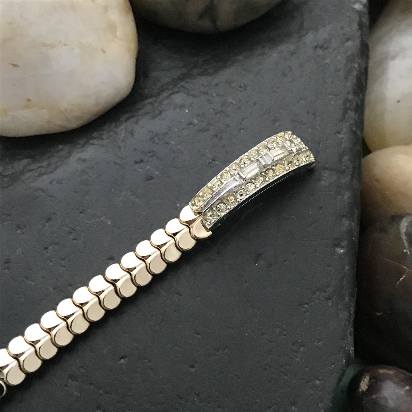 Ladies Yellow & White Gold-Filled Rhinestone Unused nos 1950s Vintage Watch Band