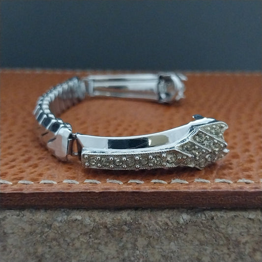 Ladies White Gold-Filled & Rhinestone 1950s Vintage Cocktail Watch Band