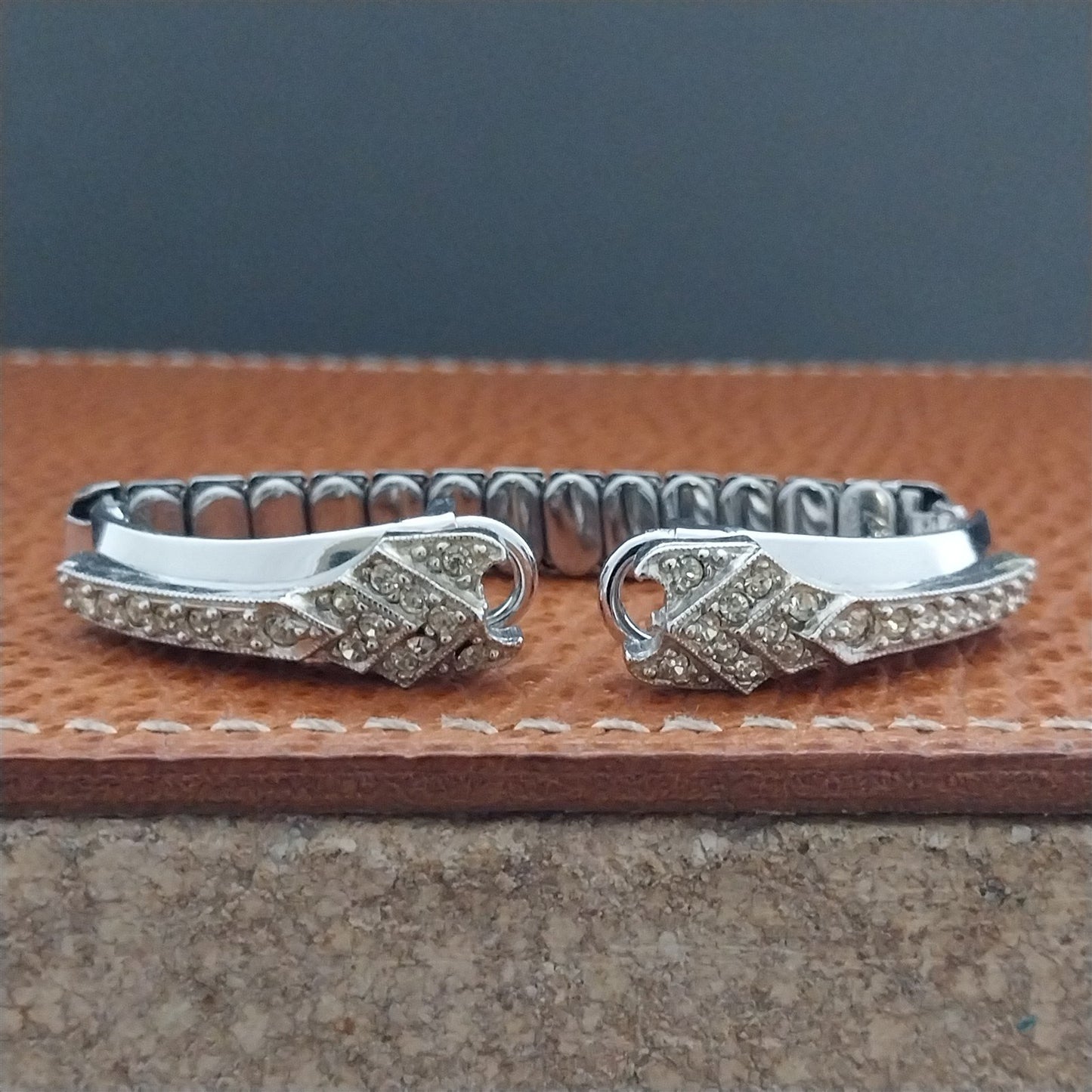 Ladies White Gold-Filled & Rhinestone 1950s Vintage Cocktail Watch Band
