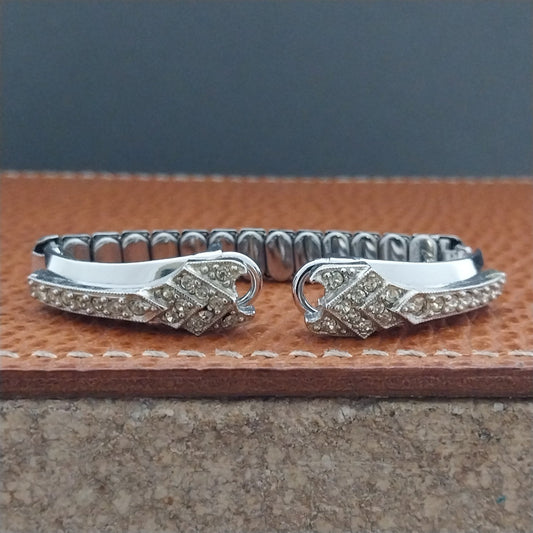 Ladies White Gold-Filled & Rhinestone 1950s Vintage Cocktail Watch Band
