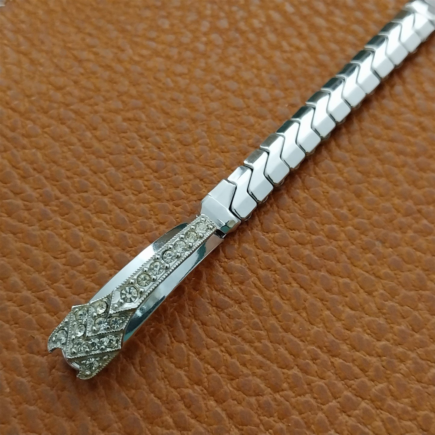 Ladies White Gold-Filled & Rhinestone 1950s Vintage Cocktail Watch Band