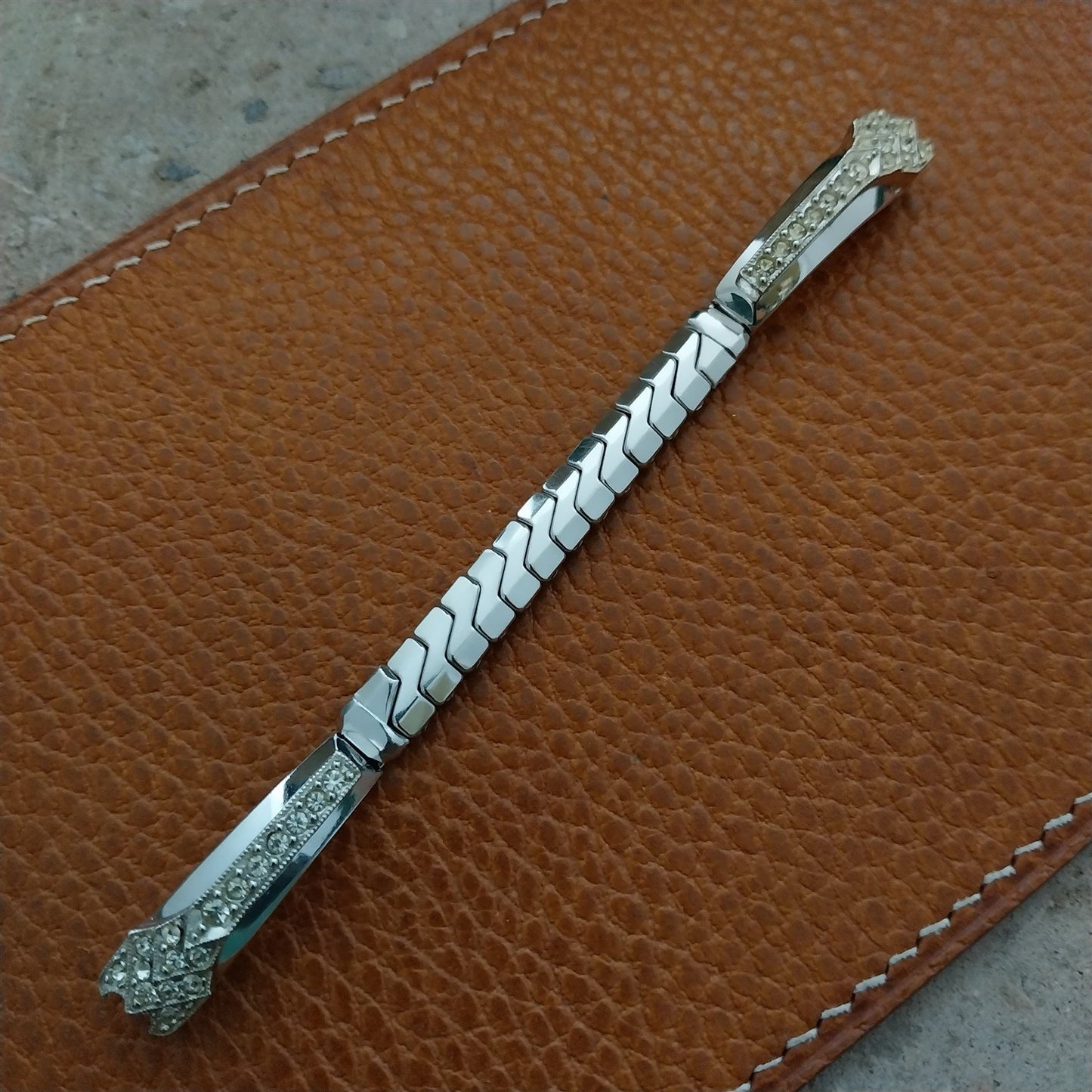 Ladies White Gold-Filled & Rhinestone 1950s Vintage Cocktail Watch Band