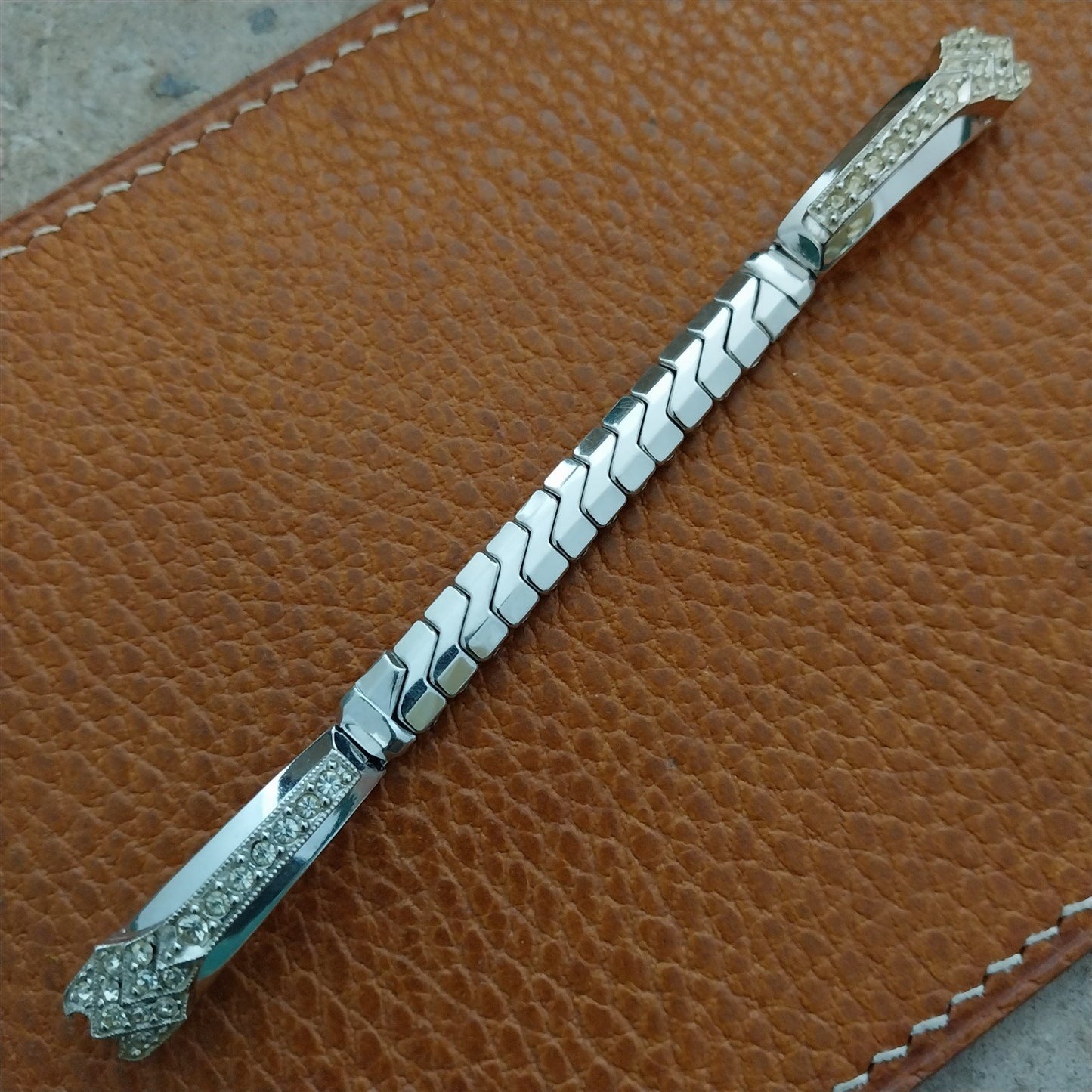 Ladies White Gold-Filled & Rhinestone 1950s Vintage Cocktail Watch Band