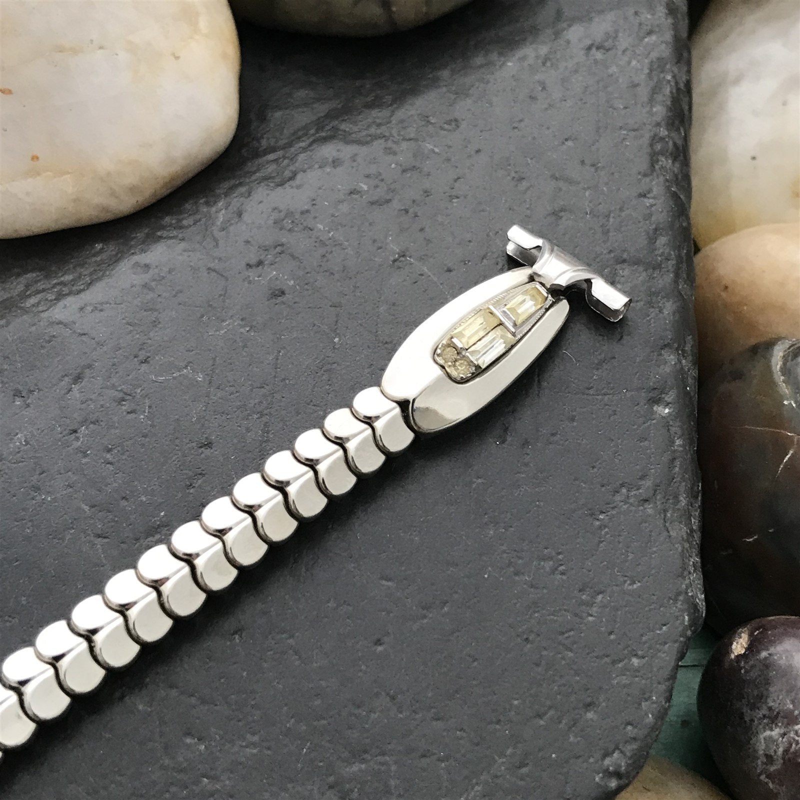 Ladies White Gold-Filled & Rhinestone Champion Cleopatra 50s Vintage Watch Band