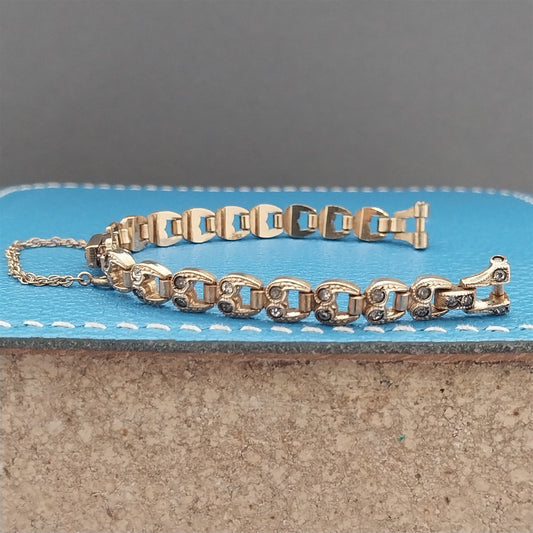 Ladies Gold-Fill & Rhinestone Harwood 1940s Vintage Cocktail Watch Band