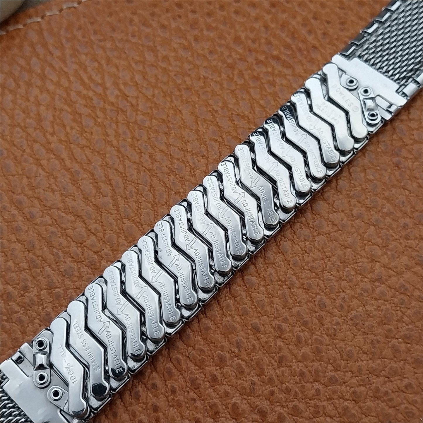 20mm 19mm 18mm Stainless Steel Bowles Bark Link Unused 1970s Vintage Watch Band