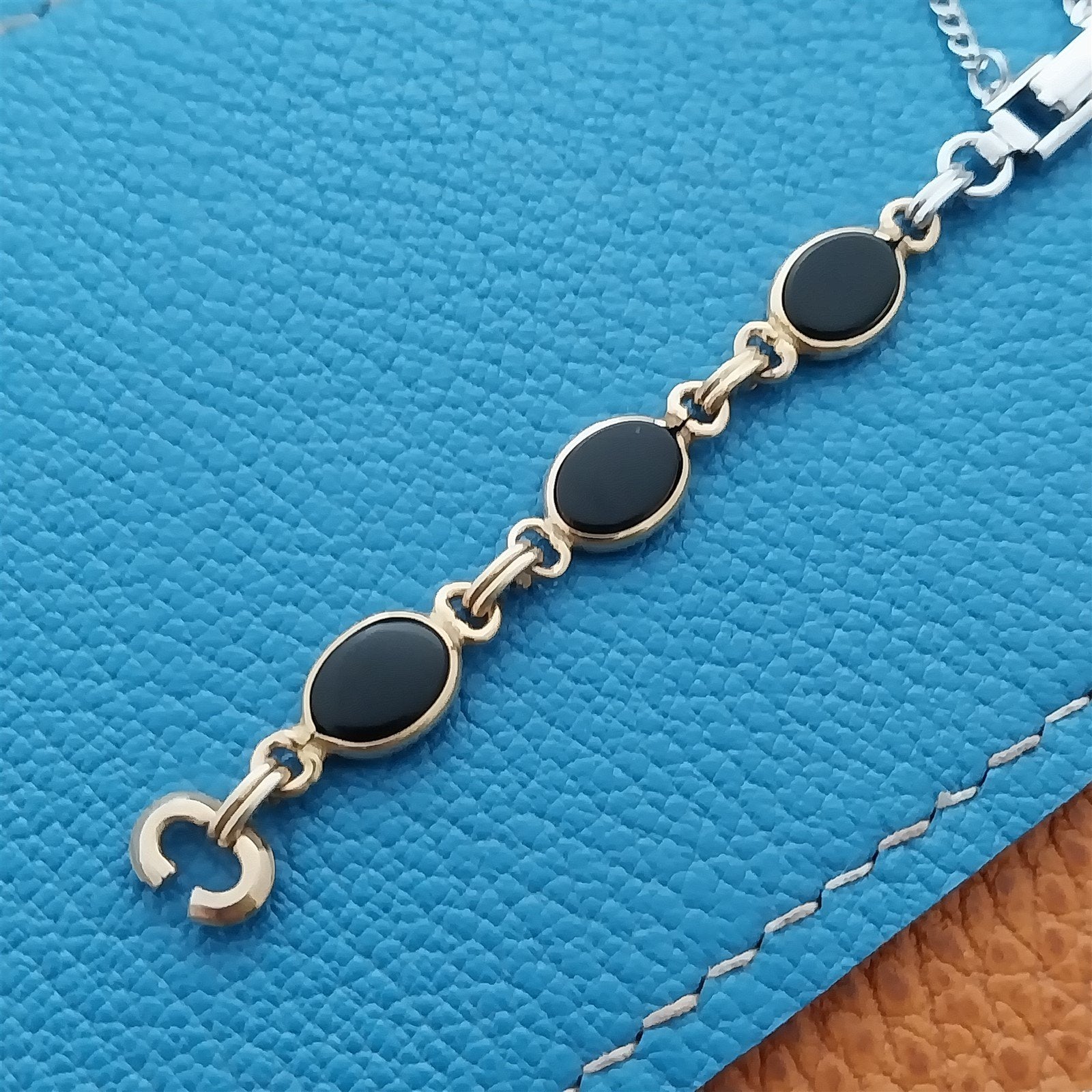 Onyx Stone White & Yellow Gold-Filled Womens 1960s Unused Vintage Watch Band