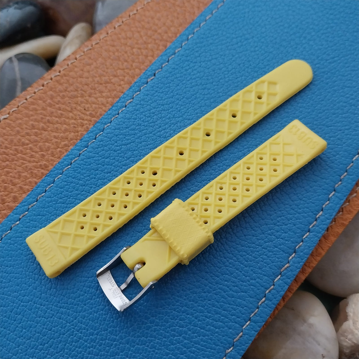 Vintage 13mm Swiss SUB Ladies Yellow Skindiver Unused 1960s-1970s Watch Strap