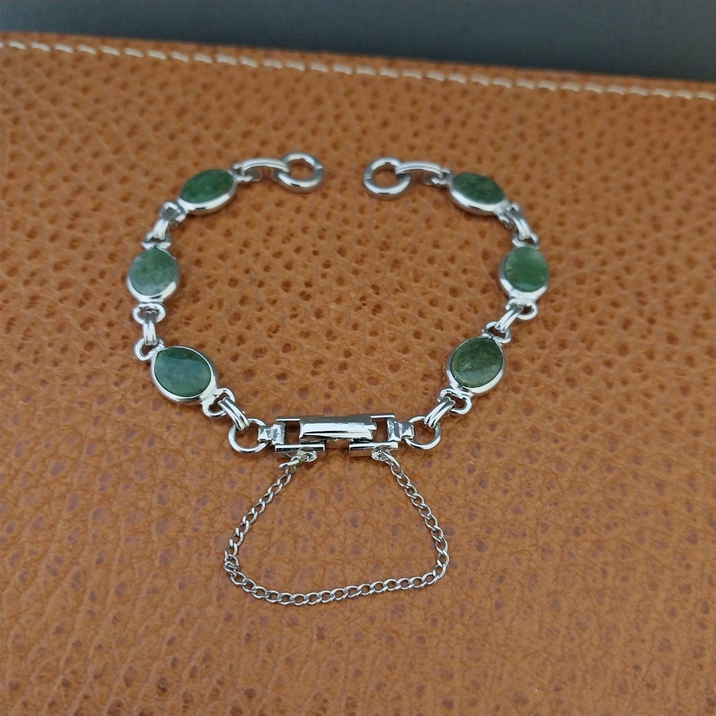 White Gold-Filled Jade Stone Kreisler Unused 1950s-1960s Vintage Watch Band