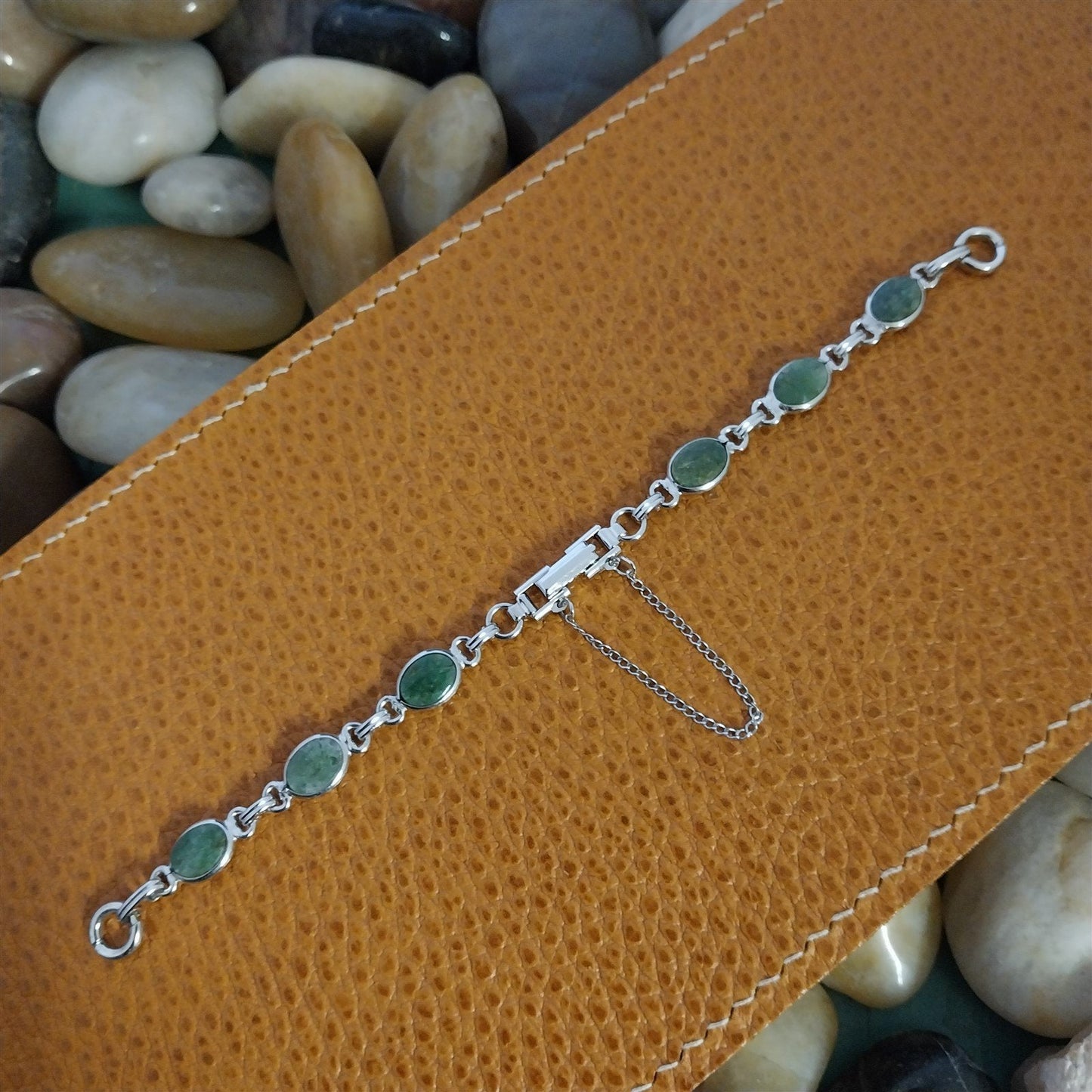 White Gold-Filled Jade Stone Kreisler Unused 1950s-1960s Vintage Watch Band