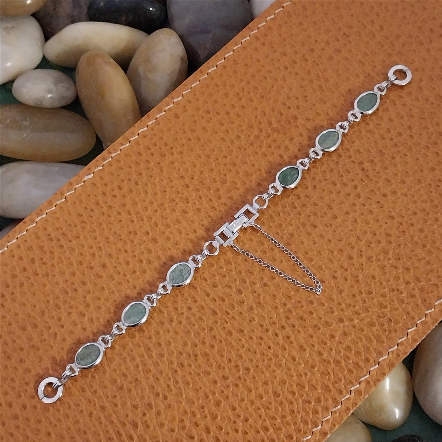 White Gold-Filled Jade Stone Kreisler Unused 1950s-1960s Vintage Watch Band