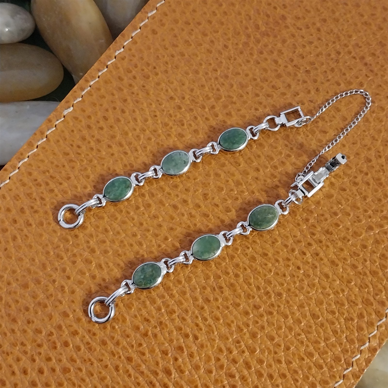 White Gold-Filled Jade Stone Kreisler Unused 1950s-1960s Vintage Watch Band