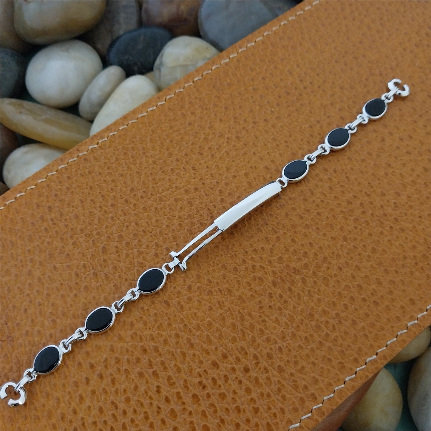 Ladies 10k White Gold-Filled & Onyx JB Champion Unused 1960s Vintage Watch Band