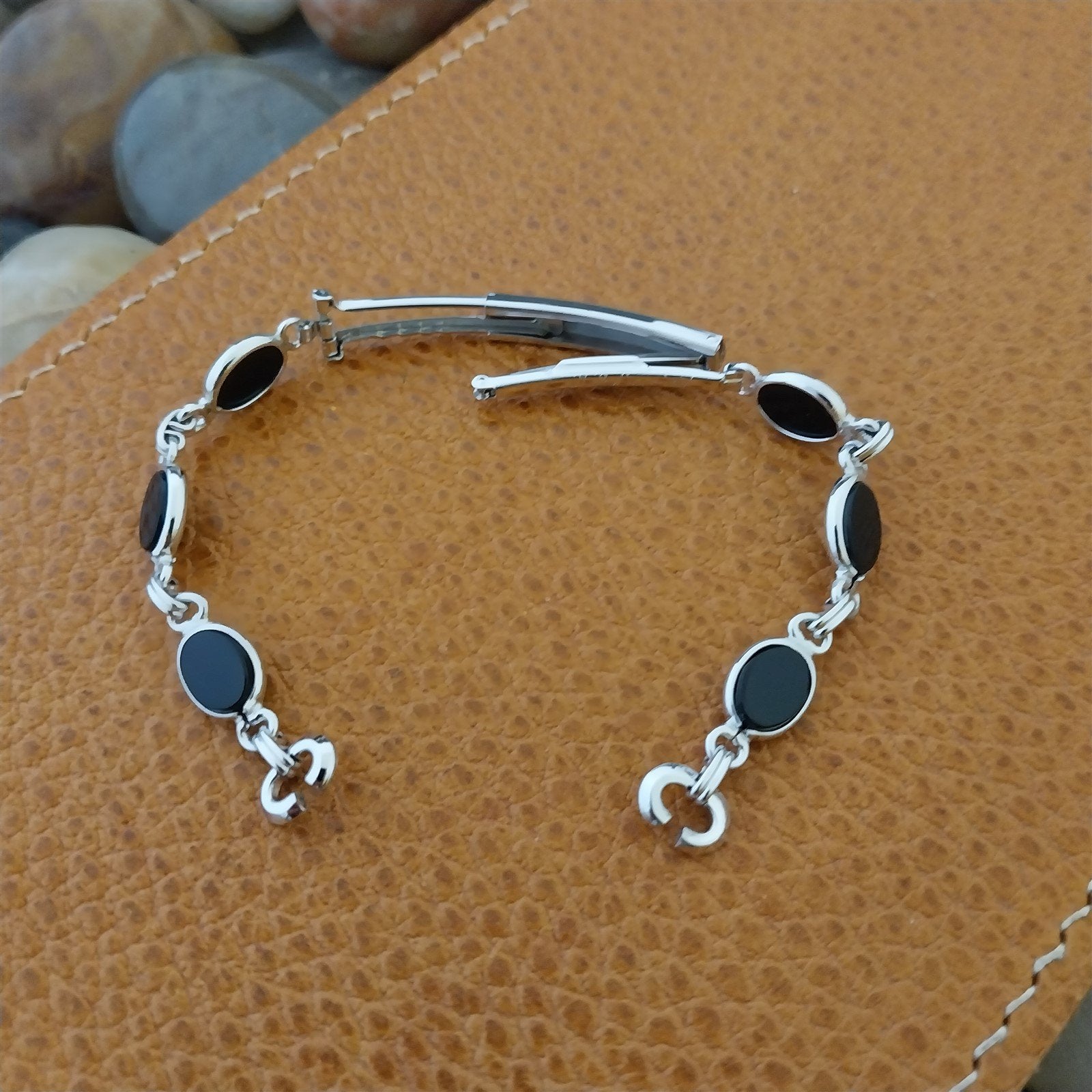 Ladies 10k White Gold-Filled & Onyx JB Champion Unused 1960s Vintage Watch Band