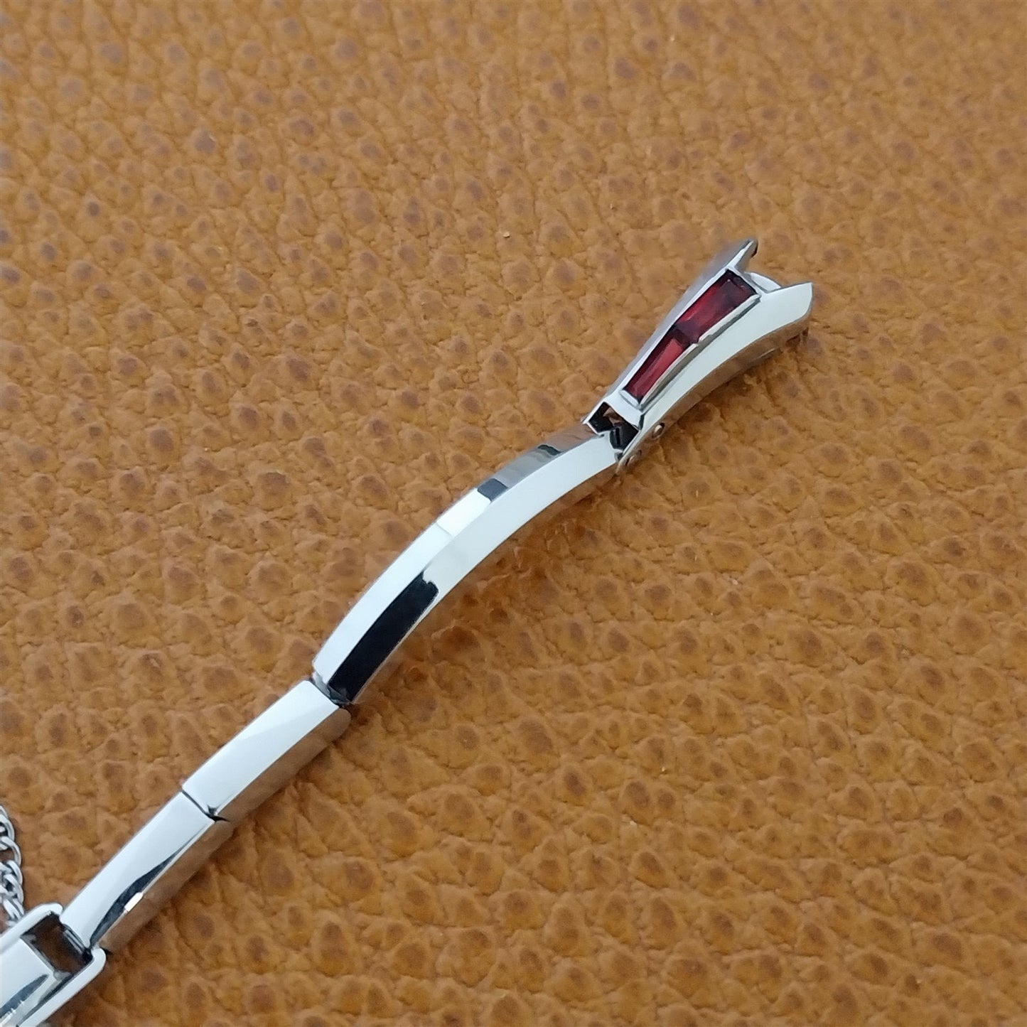 White Gold-Filled Red Rhinestone Ladies Kreisler Unused 1960s Vintage Watch Band