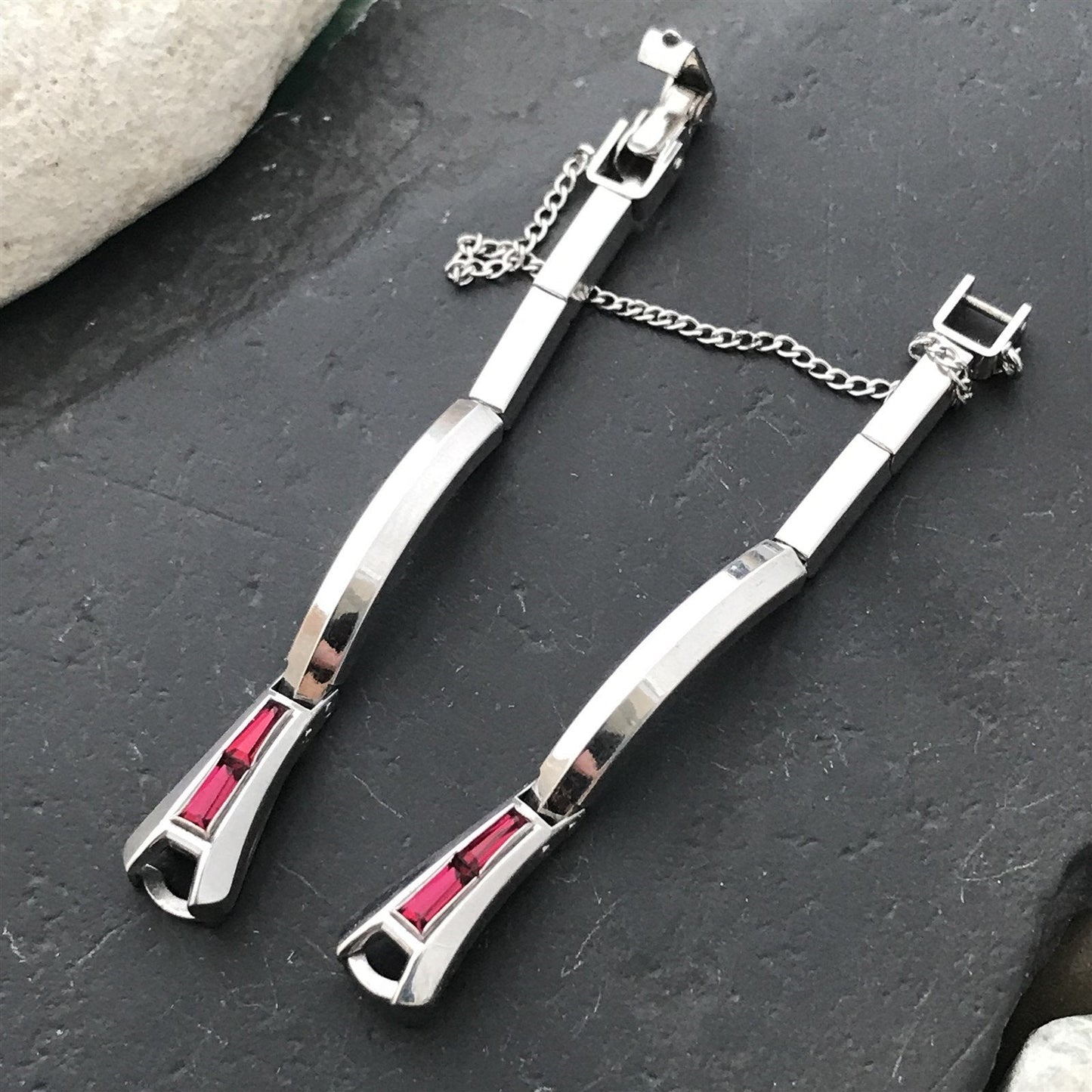 White Gold-Filled Red Rhinestone Ladies Kreisler Unused 1960s Vintage Watch Band