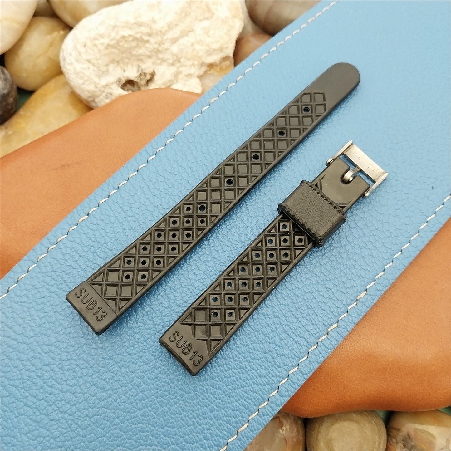13mm Swiss SUB Dive Black Skindiver Strap Unused 1960s Vintage Watch Band nos