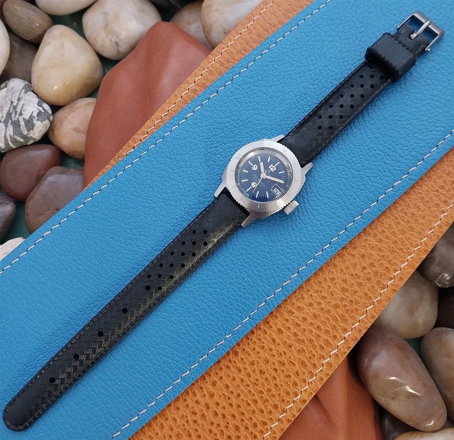 13mm Swiss SUB Dive Black Skindiver Strap Unused 1960s Vintage Watch Band nos