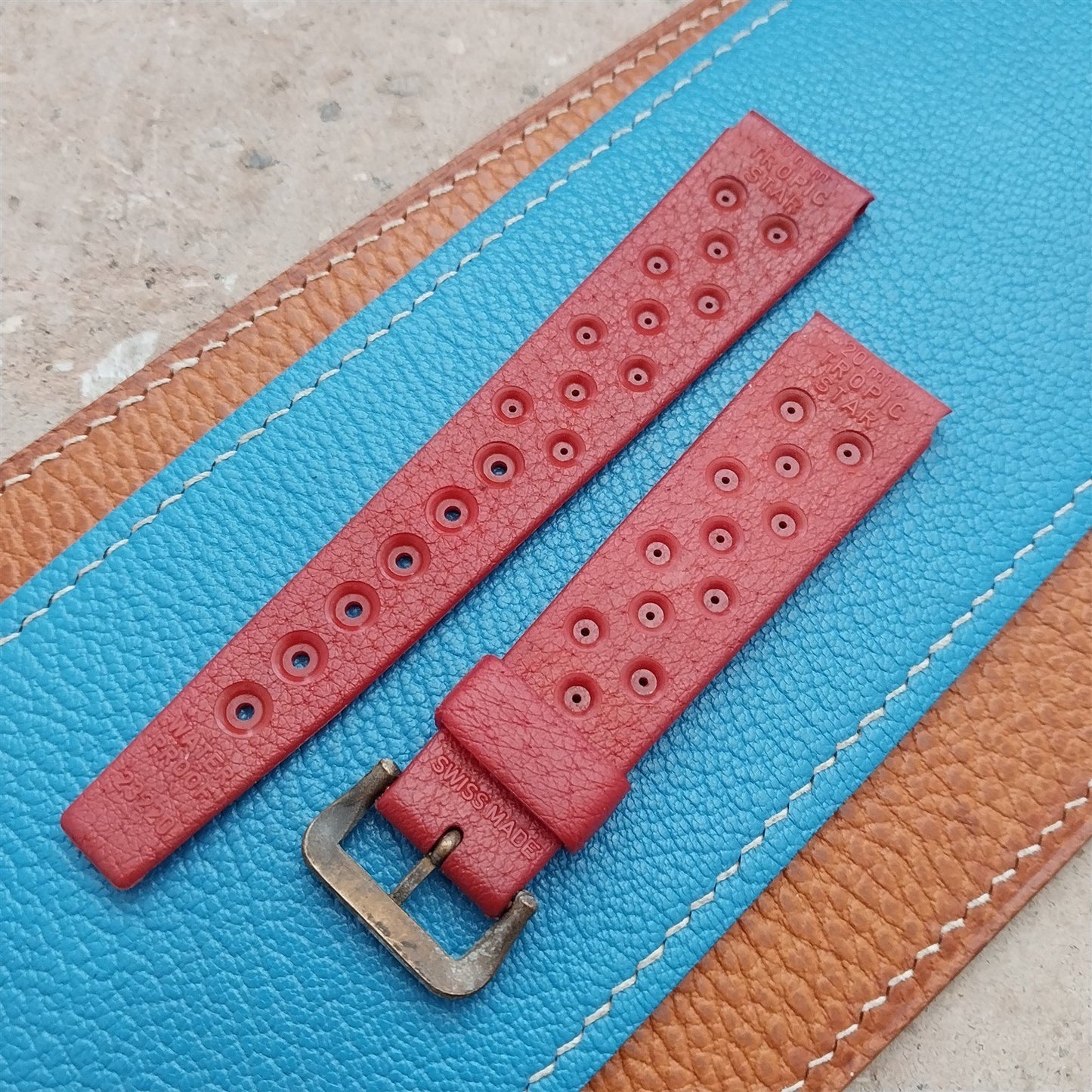 18mm Swiss Divers Tropic Star & Patina Brass Buckle 1960s Vintage Watch Strap