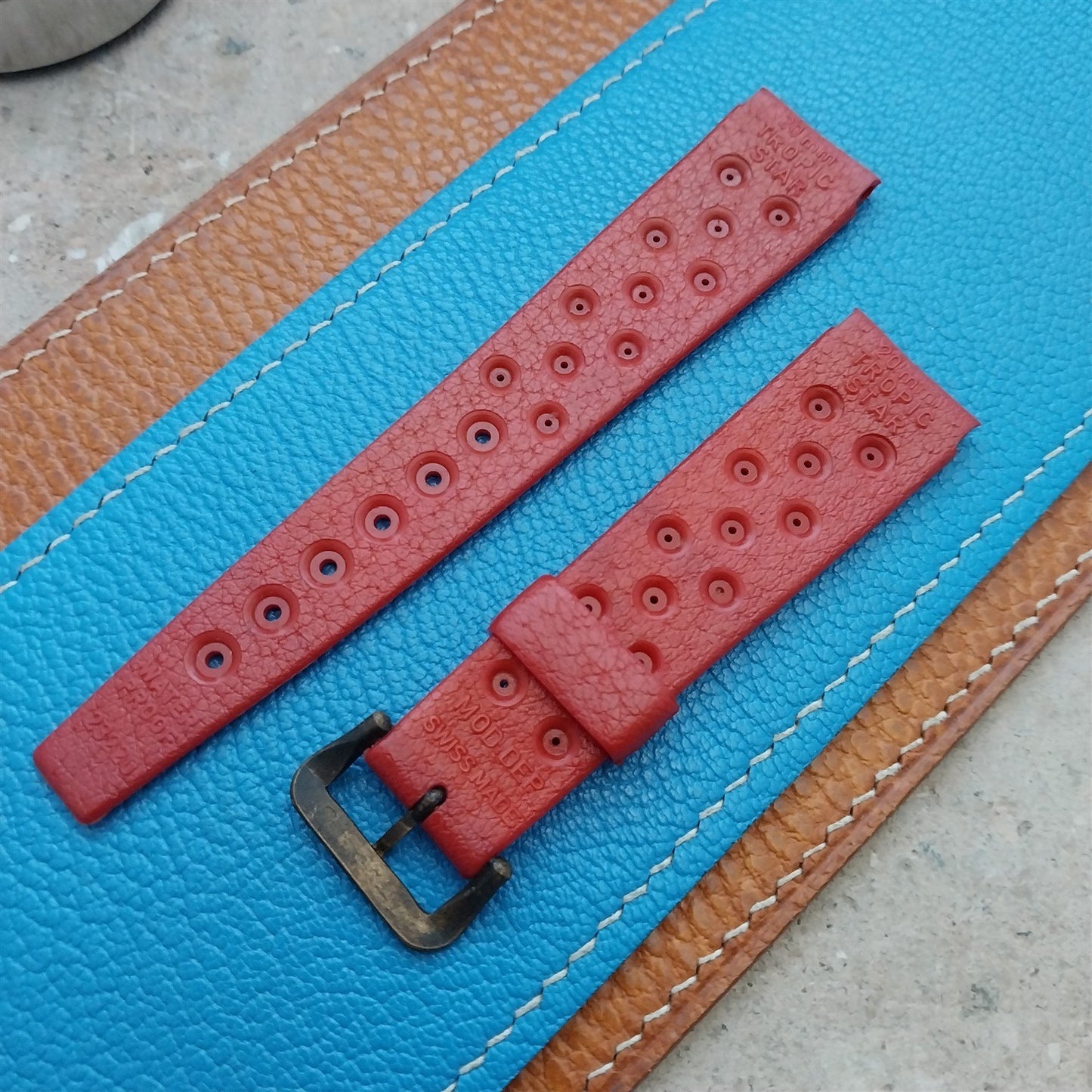 18mm Swiss Divers Tropic Star & Patina Brass Buckle 1960s Vintage Watch Strap