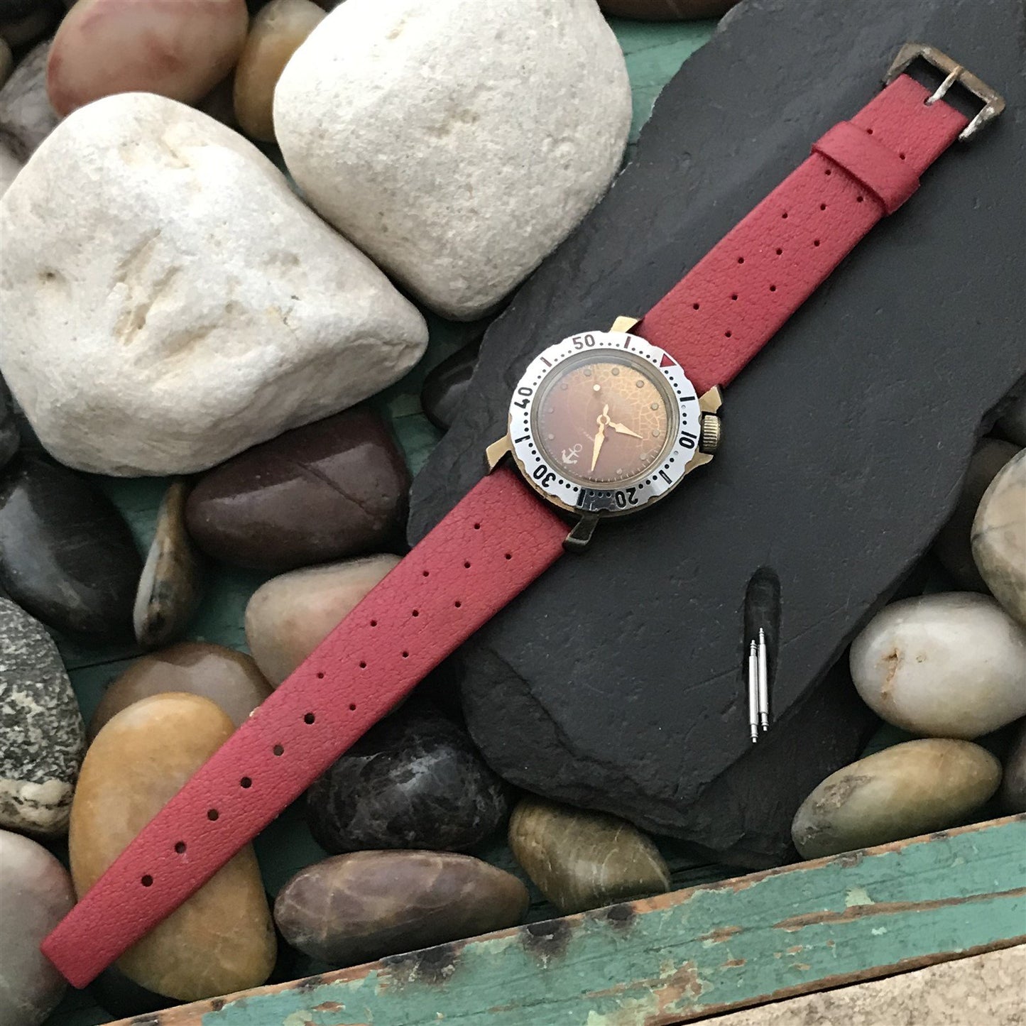 18mm Swiss Divers Tropic Star & Patina Brass Buckle 1960s Vintage Watch Strap