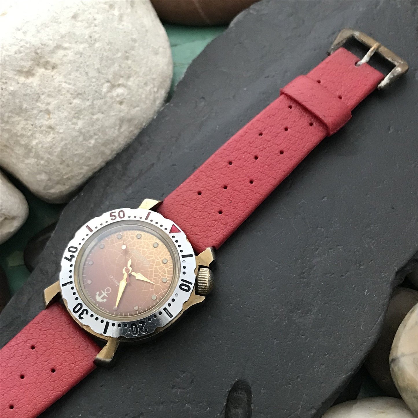 18mm Swiss Divers Tropic Star & Patina Brass Buckle 1960s Vintage Watch Strap