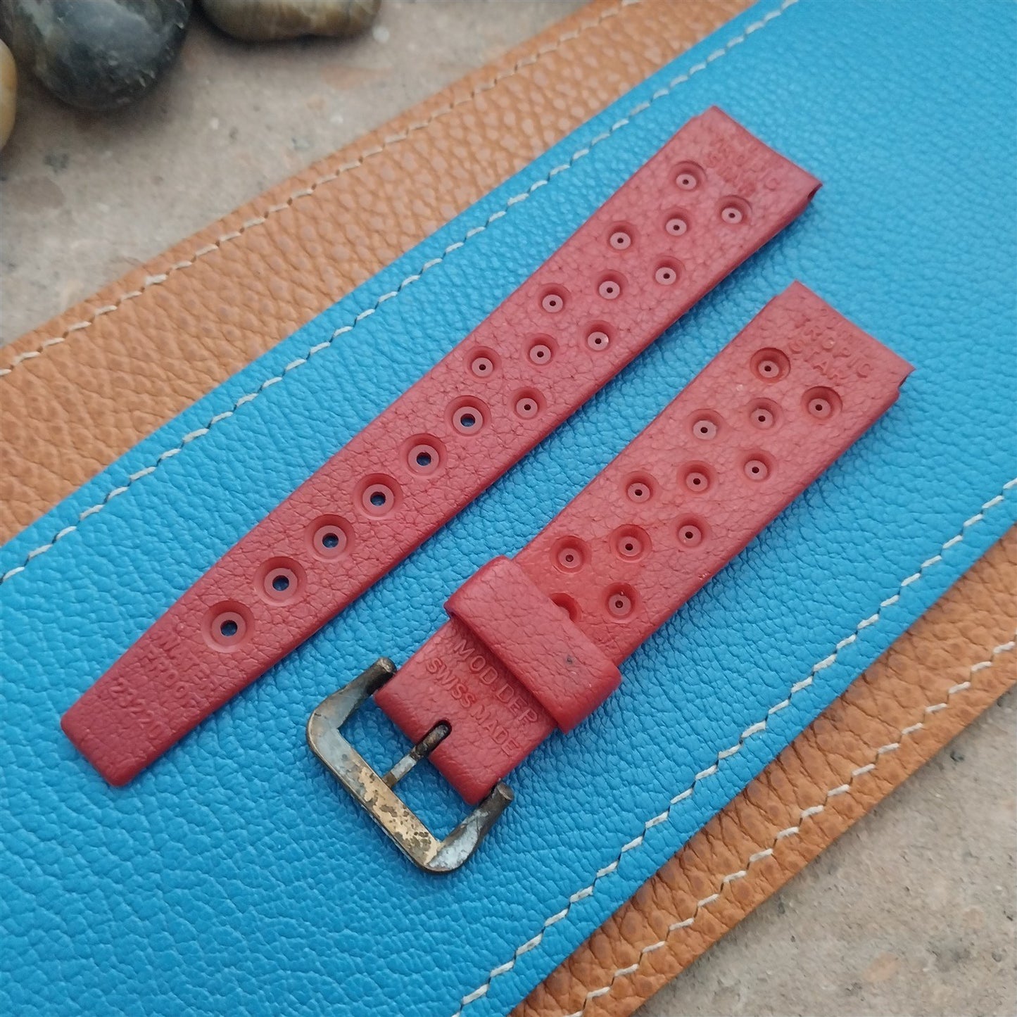 18mm Swiss Divers Tropic Star & Patina Brass Buckle 1960s Vintage Watch Strap
