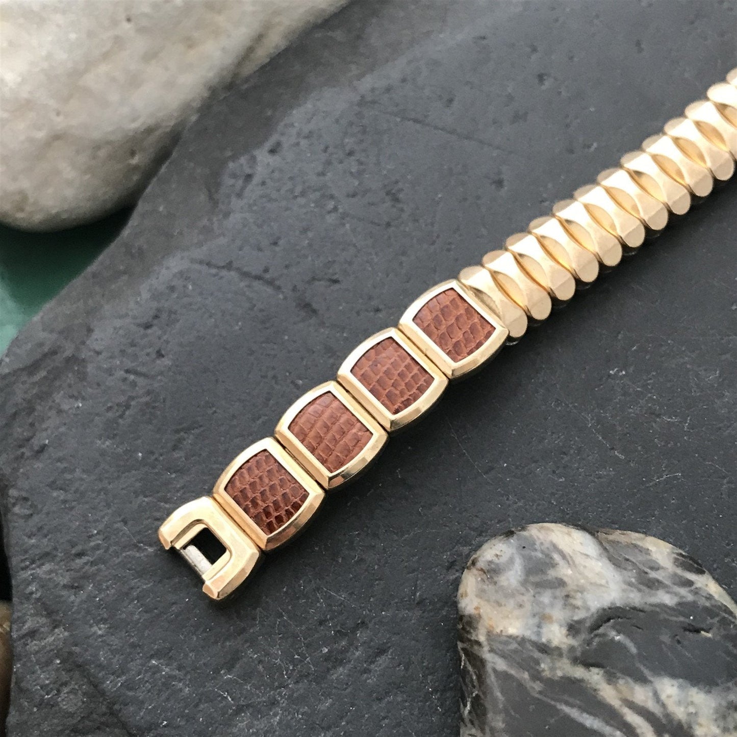 Gold-Filled & Lizard Ladies JB Champion Expansion Unused 1950s Vintage Watch Band