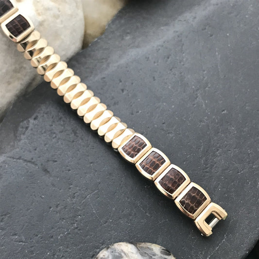 Gold-Filled & Lizard Ladies JB Champion Expansion Unused 1950s Vintage Watch Band