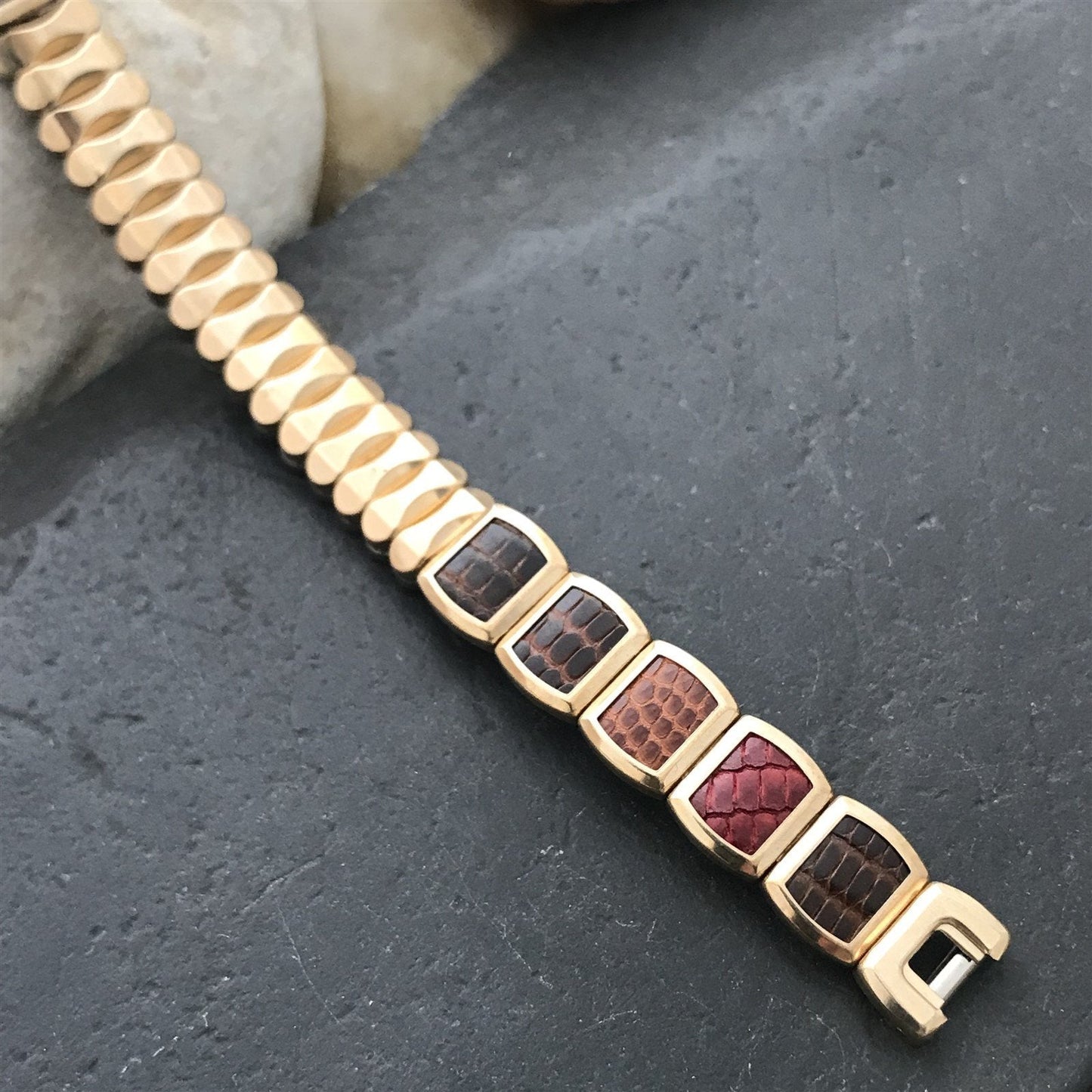 1950s Gold-Filled & Lizard Ladies JB Champion Expansion Unused Vintage Watch Band