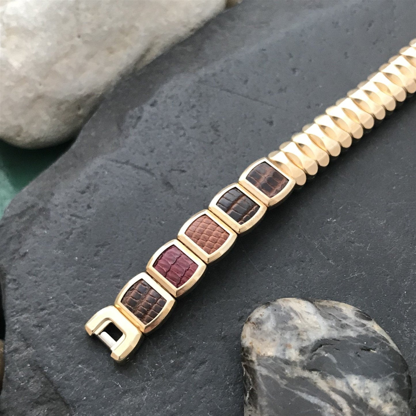 1950s Gold-Filled & Lizard Ladies JB Champion Expansion Unused Vintage Watch Band