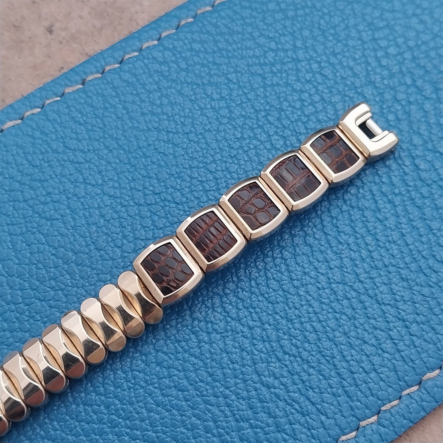 1950s Ladies Gold Filled & Lizard JB Champion Expansion Cocktail Watch Band
