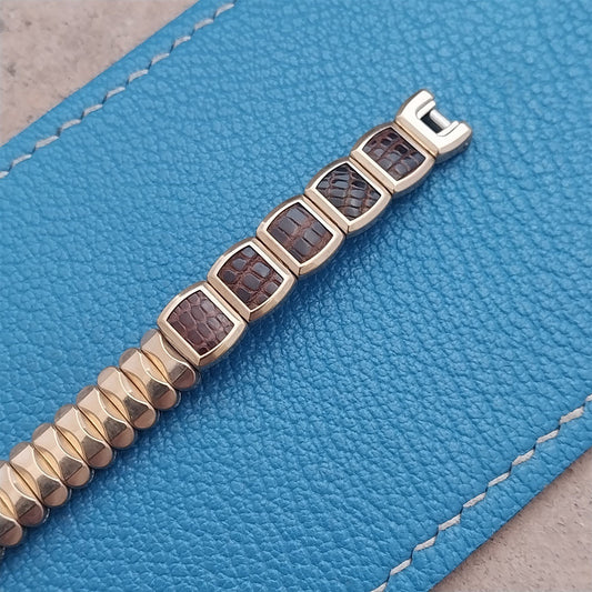 1950s Ladies Gold Filled & Lizard JB Champion Expansion Cocktail Watch Band